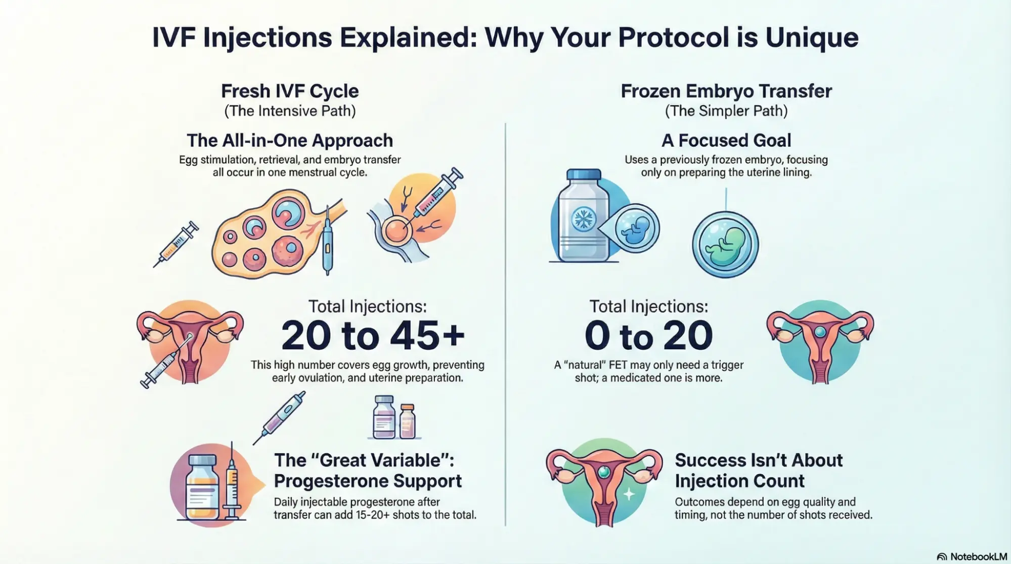IVF injections explained for fresh IVF cycle and frozen embryo transfer