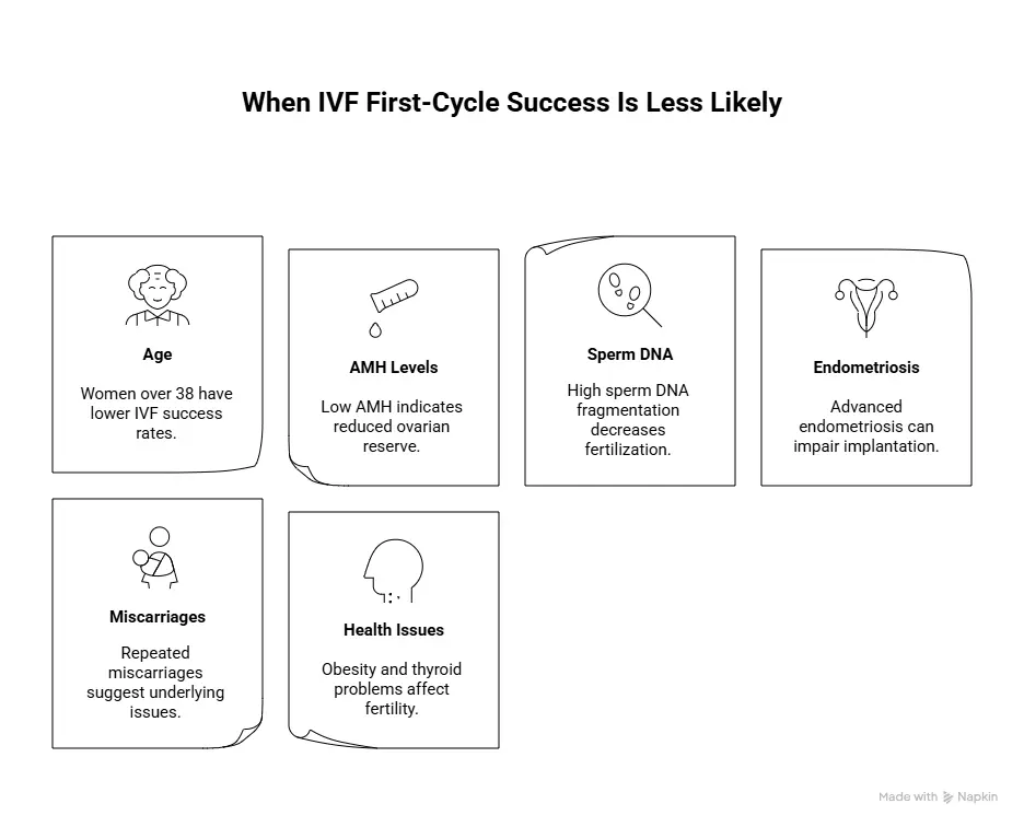 when IVF first cycle success ss less likely